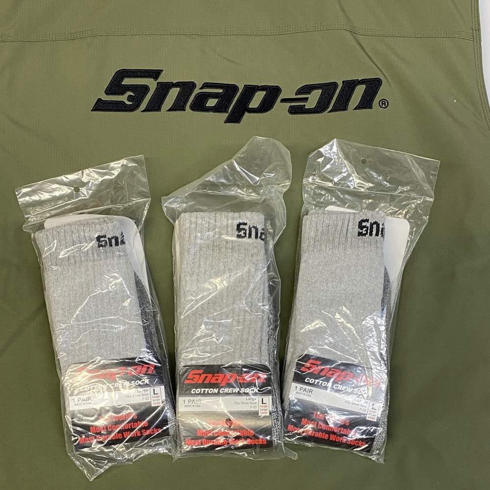 Snap on Men’s Light Gray Crew Cotton Work Socks - 3 Pack